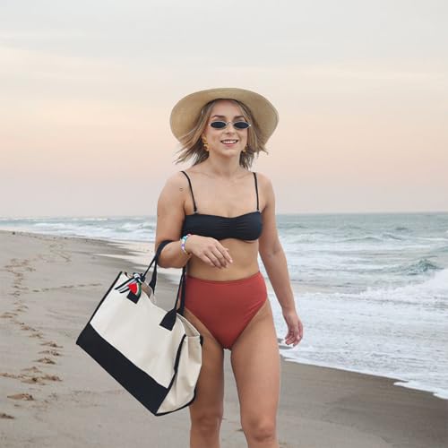 Image of Salt Earth Canvas Tote Bag for Women, Personalized Initial Monogram Tote, Beach Grocery Utility Tote for Travel & Work
