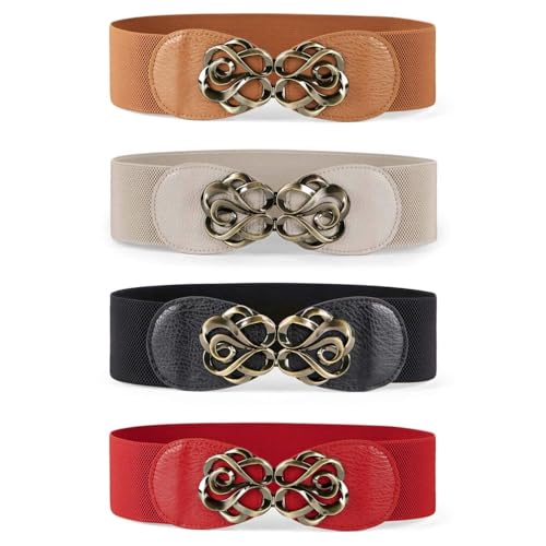 SUOSDEY 4pcs Women Stretchy Belts for Dresses Vintage Elastic Wide Waist Belts3