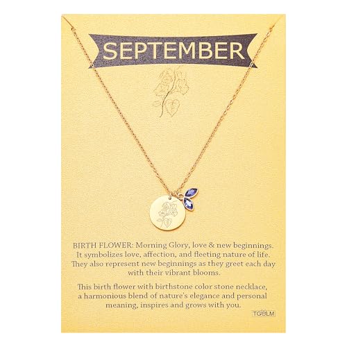 14k Gold Plated Birth Month Flower Birthstone Pendant Necklace, Floral Charm Necklace for Women Birthday Gift