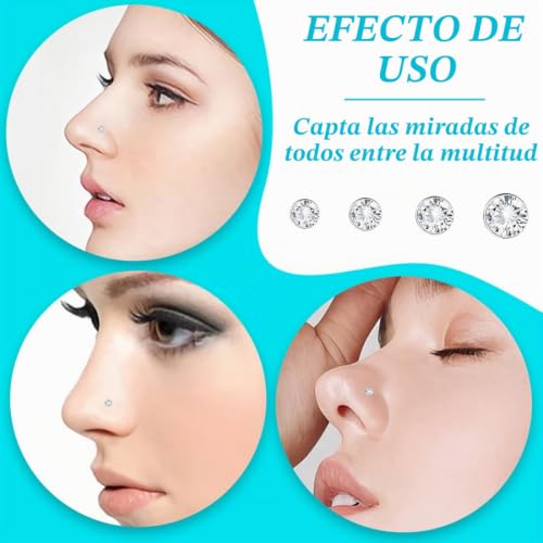 Miniatura 4 de Xuzopim Piercing De Nariz De Cristal - 60 Piezas De Hueso A Granel Con Pasador De Acero Inoxidable Y Anillo