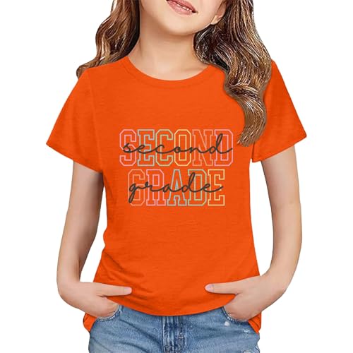 Little Boys T Shirt Cute Cotton Short Sleeve Graphic Tees for Teens Girls Kids Cool Casual Crewneck (Orange, 8-9 Years)