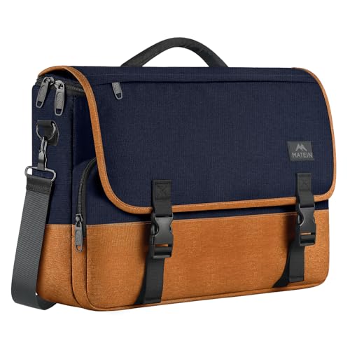 MATEIN 15.6 inch Laptop Bag Briefcases Lightweight Mens Messenger Bag with Shoulder Strap Large Water Resistant Crossbody Satchel Computer Case for College Work Blue & Brown