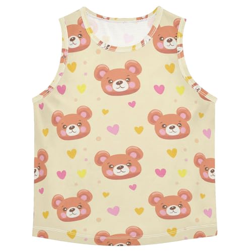 J JOYSAY Cartoon Bear Heart Beige Boys Tank Top Sleeveless Muscle Shirts Quick Dry Kids T-Shirts 3-15T