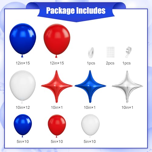 Image of Red White Blue Balloon Arch Kit, Patriotic Balloon Garland for 4th of July | Royal Blue Red White Balloons with Star Foil Balloon for 4th of July, Graduation, Birthday, Wedding, Nautical Baseball Party