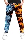 Little Boys Cool Pants with Drawstring 3D Printed Orange Blue Smoke Sweatpants for Teens Girls Size 10 12 Spring Novelty Joggers 11 13 Years Old Youth Exercise Home Party Clothes
