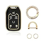 Soft TPU Key Fob Cover Case Shell Protector Key Cover Compatible with Chevy Chevrolet Suburban Tahoe GMC Terrain Yukon Yukon XL Car Key with Bling Keychain for Accessories (Black)