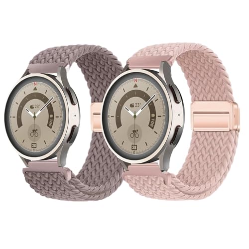 HinZann Correas de Reloj para 18mm 20mm 22mm, Pulsera de Nailon Deportiva, Correa de Repuesto Elástica para mujer y hombre, Correa Magnético Trenzada Nylon - (20MM丨Púrpura Ahumado + Rosa)