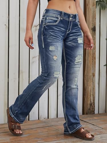 Flamingals Distressed Bootcut Jeans for Women Low Rise Jeans Ripped Flare Jeans Denim Pants3