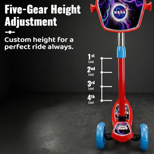 Image of StarAndDaisy X NASA Kick Scooter for Kids 3+ Years, Foldable Skate Scooter for Children Girls & Boy with Multi-Level Height Adjustment, LED Wheels & Brakes (Officially Licensed)- Red