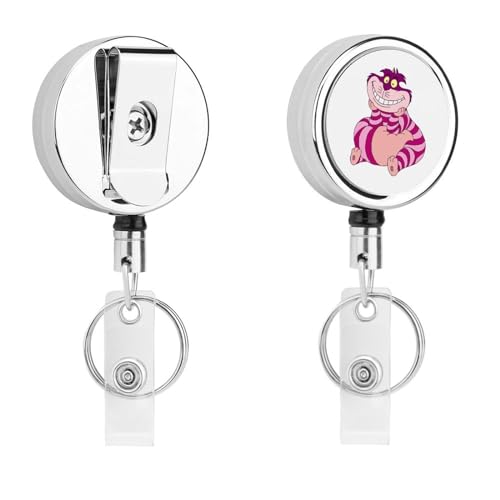 名札ホルダー 不思議の国のアリス チェシャ猫 IDカードホルダ ネームホルダー 伸縮キーホルダー 定期入れ ステンレス製 おしゃれ リールキーホルダー 社員証 紛失防止 引き込み式 最長62cm プレゼント