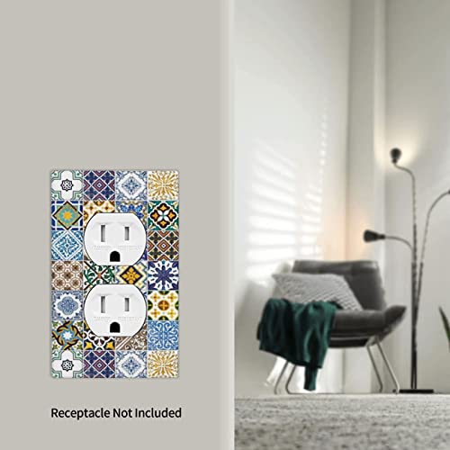 Mexican Talavera Tiles Single Duplex Light Switch Plates And Outlet Covers Decorative Electrical Wall Plate 1 Gang Receptacle Switchplate Decorate Plug Cover For Bathroom Bedroom 4.5 * 2.76 Inch #TOP4