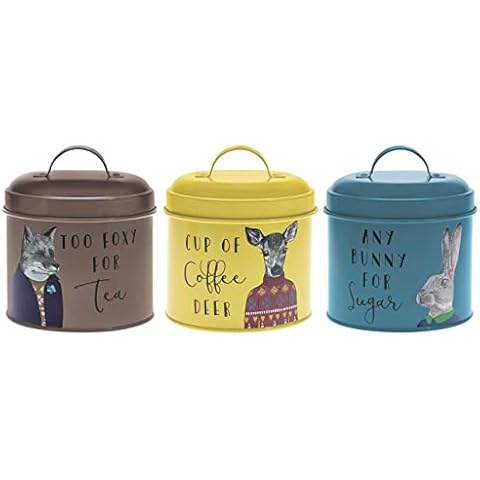 Itucci After Dark Woodland Creatures Tea, Coffee & Sugar Canisters Set, Multi Cover