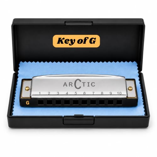 Image of ARCTIC G Key 10-Hole 20-Tone Diatonic Harmonica With Case & Cloth - Silver | Excellent Airtightness, Smooth Airflow, Clear Bright Tone, ABS Comb, Brass Reeds