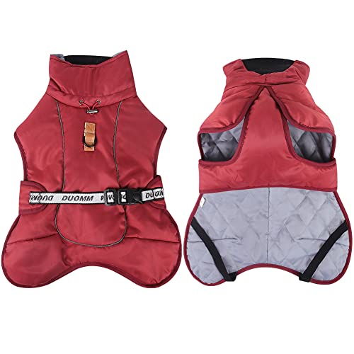 DoggieKit Dog Coats WaterProof Windproof Warm Winter Safe Threaded Reflective Strips Jacket for Medium Large Dogs with Harness Hole Puppy Pet Cold Weather Outfit Clothes Vest (Red - Image 3