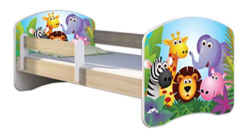 Kinderbett Jugendbett mit einer Schublade und Matratze Sonoma mit Rausfallschutz Lattenrost ACMA II 140x70 160x80 180x80 (01 Zoo, 180x80)