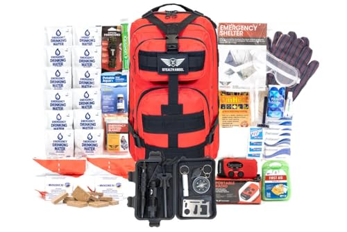 Stealth Angel 2 Person Red 72 Hour Emergency Kit - Survival Bag for Earthquakes, Hurricanes, and...