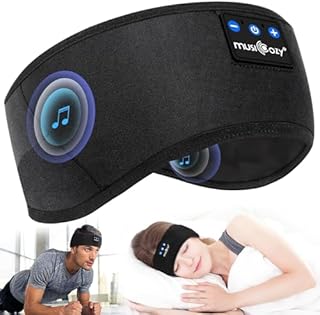 WU-MINGLU opaska na głowę Bluetooth słuchawki do spania, bezprzewodowe muzyka sport opaski na głowę słuchawki do spania dla mężczyzn, kobiet z cienką i fajną tkaniną i regulowanymi słuchawkami
