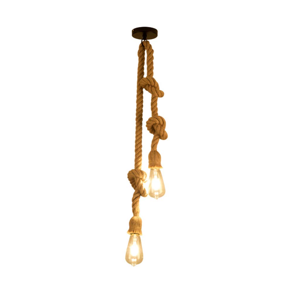 FZQSXAZU Pendant Lamps Hemp Rope Light Vintage Industrial Chandelier Country Retro Style E27 Base Hanging Lamp For Bar Restaurant Dining Room Double Head+Warm Light-4W+3m