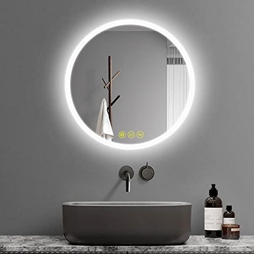 ICYWANG 40cm Round Bathroom Mirror with LED Lights Illuminated Anti-Fog Mirror Backlit Light Up Touch Switch Color Adjustable IP44 Dimmable