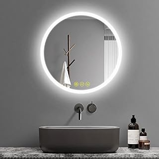 ICYWANG 40cm Round Bathroom Mirror with LED Lights Illuminated Anti-Fog Mirror Backlit Light Up Touch Switch Color Adjustable IP44 Dimmable
