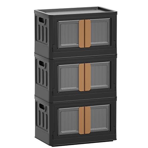 HAIXIN Black Storage Bins with Lids 47Qt Stackable Storage Drawers 3 Pack, Closet Organizers