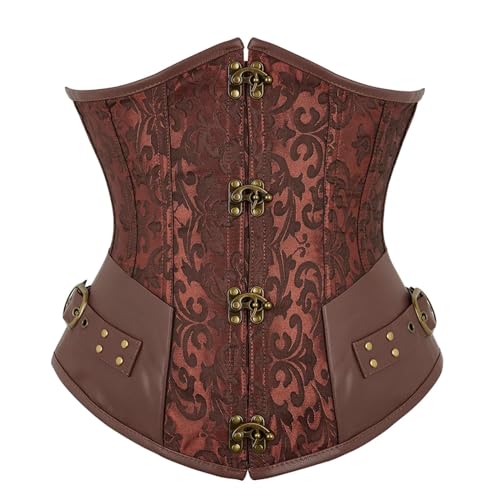 GMDNS Serres-Taille Femme Sexy Gothic Underbust Corset Bustier Steampunk Vêtements Zipper Costume Lace Up Vintage Rétro Overbust Noir Rouge M 2918-Marron