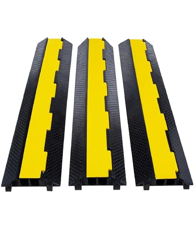 CREWORKS 3 Protectores de Cables de Suelo con 2 Canales Cubierta de Suelo para Cables 100x25x4.5cm Canaleta Pasacables de Suelo con Capaciad 5T (3x2 Canal)