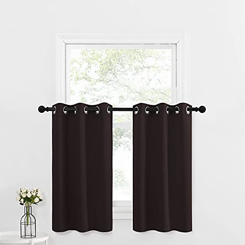 NICETOWN Blackout Panels Window Treatments - Eyelet Top Home Fashion Blackout Curtains Tailored Drapes (Double Panels, W29 x L36 + 1.2 inches Header, Toffee Brown)