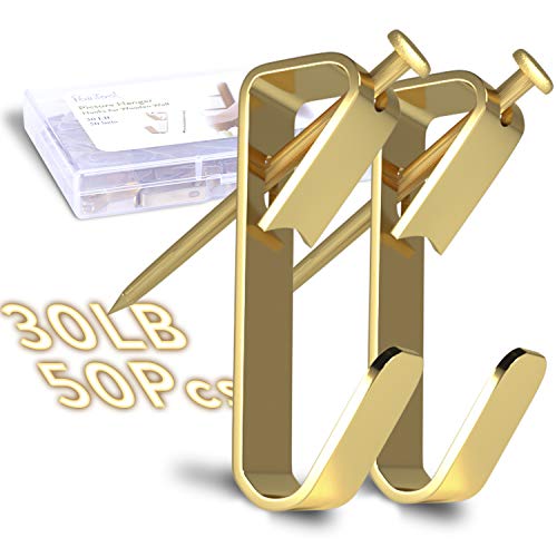Bilderaufhänger, Bilderhaken zum Aufhängen von Bildern, 13,6 kg, Bilderhaken, robuste Hardware-Aufhänger-Set, 50 Stück, Holzwandaufhänger und Nägel für Bilder