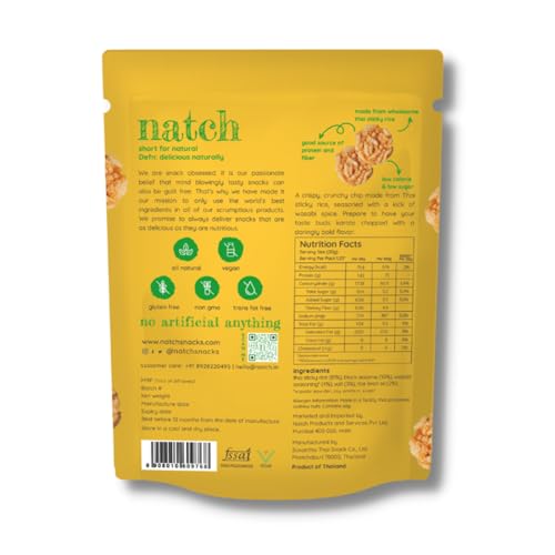 Image of natch Thai Sticky Rice Chips,Healthy Snacks for Adults & Kids 100% Natural,Vegan & Gluten Free,Low Calorie Crackers Crisps,25G each (Pack of 12)