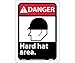 DANGER, HARD HAT AREA (W/GRAPHIC), 10X7, RIGID PLASTIC (6 Pack)