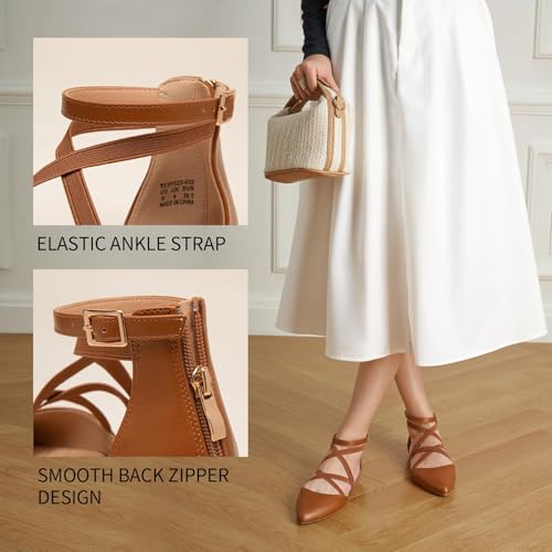 Trary Flats for Women, Mary Jane Shoes Women Ballet Flats with Elastic Ankle Straps, Comfortable Pointed Toe Dress Shoes for Office or Casual Wear4