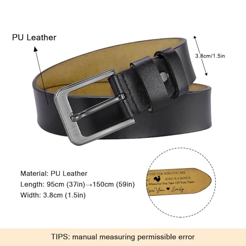 I Love You For Who You Are Belt, Personalized 2-Sided Engraved Leather Belt for Husband With Saying On The Inside, Custom Name Leather Belt for Men, Wide Black/Brown Leather Belts3