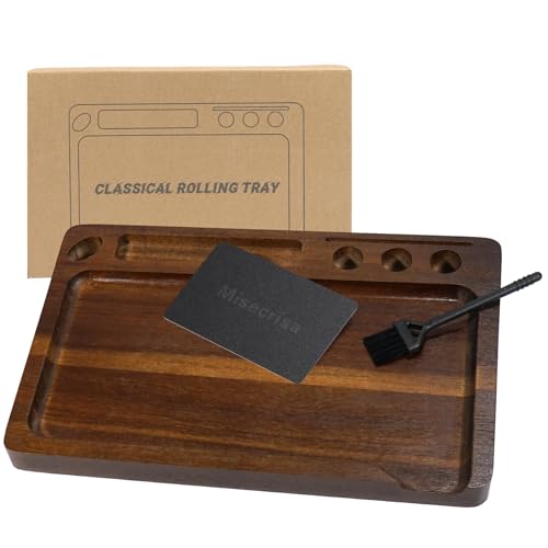Wooden Rolling Tray 11x7 Tray Rolling Tray Set with Cleaning Brush and Scoop Card