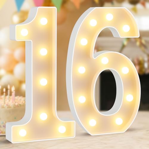 16th Birthday Decorations Large 12.6 Inch Light Up Marquee Number 16