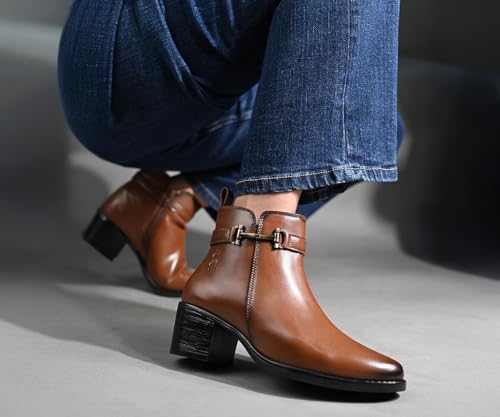 Image of LOUIS STITCH Women's Mid-Top Ankle Boots | Elegant Buckle Chelsea Boots with Zipper| Slip-On Boots for Women | Boot for Casual Outings| LSLD-CLBT