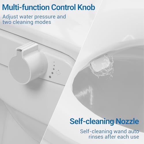 Bidet Toilet Seat for Elongated Toilet, PP Non-Electric Cold Water Bidet Attachment with Self-Cleaning Spray Nozzle, Hygienic Toilet Seat Cover for Women, Easy to Install, White, 19 Inch
