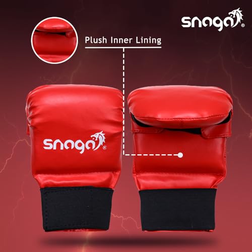 Image of Snaga Karate Gloves /Boxing Training Gloves, Lightweight Padding, Elasticated Hook & Loop Strap Closure for Better Performance, Protection and Comfort (Red, M) (10-13 Years Old)