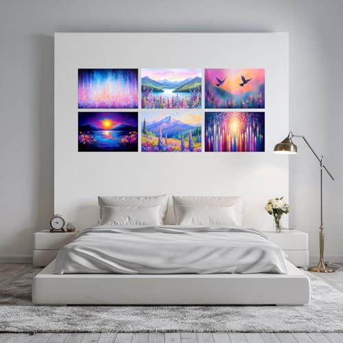 Image of SiddArtify Floral Landscape Wall Art Prints Set - Colorful Nature Poster Decor for Living Room Bedroom Office - 12x18 inch Sticker Pack of 6