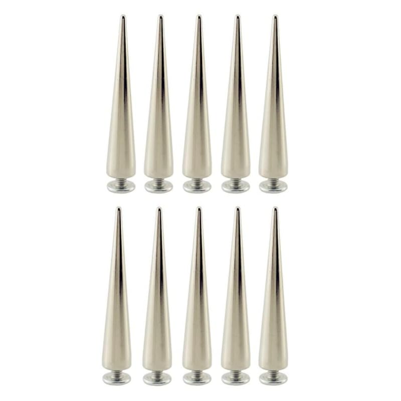 10pcs/Set 55MM Solid Punk Bullet Large Spikes Metal Leather Rivets DIY Silver Screw on Cone Studs for Cosplay Clothes