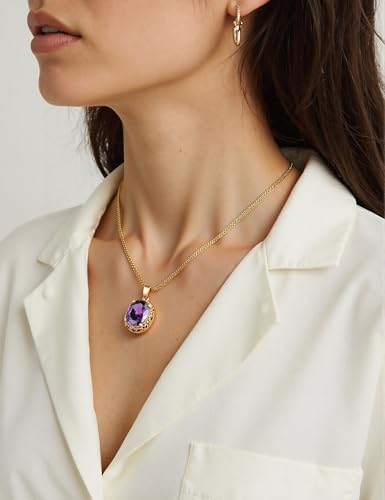 Vintage Pendant Necklace Gold Plated Amethyst Crystal Statement Jewelry for Women2