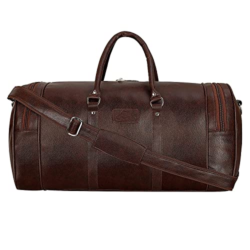 Image of Leather World Duffle Bag 55 L Brown Vegan Leather Weekender Travel Luggage Bag with Detachable Shoulder Strap for Men & Women (Brown)
