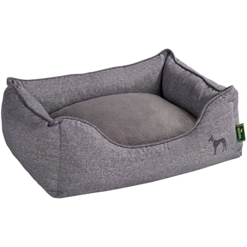 HUNTER Hundesofa BOSTON, gemütliches Hundebett mit Wendekissen, klassisches Design, weiches Kuschelsofa waschbar, rutschfest, Farbe: grau, Größe: S