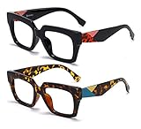SOOLALA Anti-Blue Blocker Light Square Reading Glasses w/Leopard Arms, BkLeo +2.25
