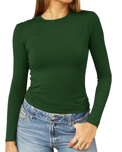 Image of Abardsion Women's Slim Lightweigh Long Sleeve T Shirts | Fall Clothes 2026 Casual Basic Crewneck Going Out Crop Tops Y2K