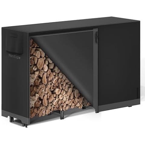 Mars Explo 6 FT Firewood Rack + 6 FT Firewood Rack Cover, Heavy Duty Fire Wood Storage Racks for Indoor Outdoor，Metal Log Holders for Firewood, Fireplace Wood Pile Storage Stacker Organizer, Black Cover