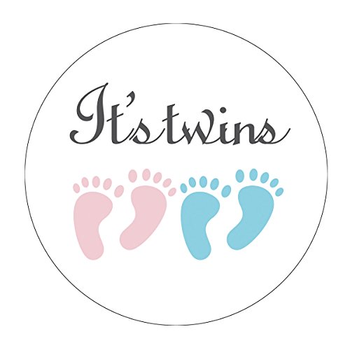 MAGJUCHE Pink and Blue It's Twins Baby Shower Stickers, Girl and Boy Little Feet Baby Shower Favor Stickers, 2 Inch, 40-Pack