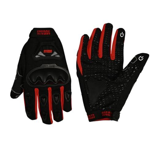 Image of STUDDS SMG 6 Full Finger Bike Riding Gloves with Touch Screen Sensitivity Thumb & Index Finger, Knuckle Protection Mesh Fabric, Anti-Slip Silicon Pads (RED, 2XL)