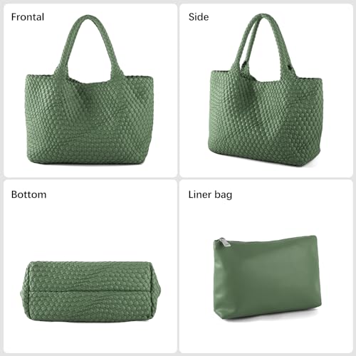 Image of Woven Tote Bag Womens Purse Vegan Leather Shoulder Handbags Fashion Summer Beach Tote Bags Large Travel Totes