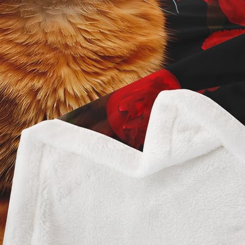 Image of Orange Cat Fleece Blankets for Kids Boys Girls Floral Print Blanket Cute Kitten Pattern Throw Blanket Sherpa Blanket 3D Animal Theme Teens Adults for Couch Bed Sofa Plush Blankets Twin 60 inchx80 inch